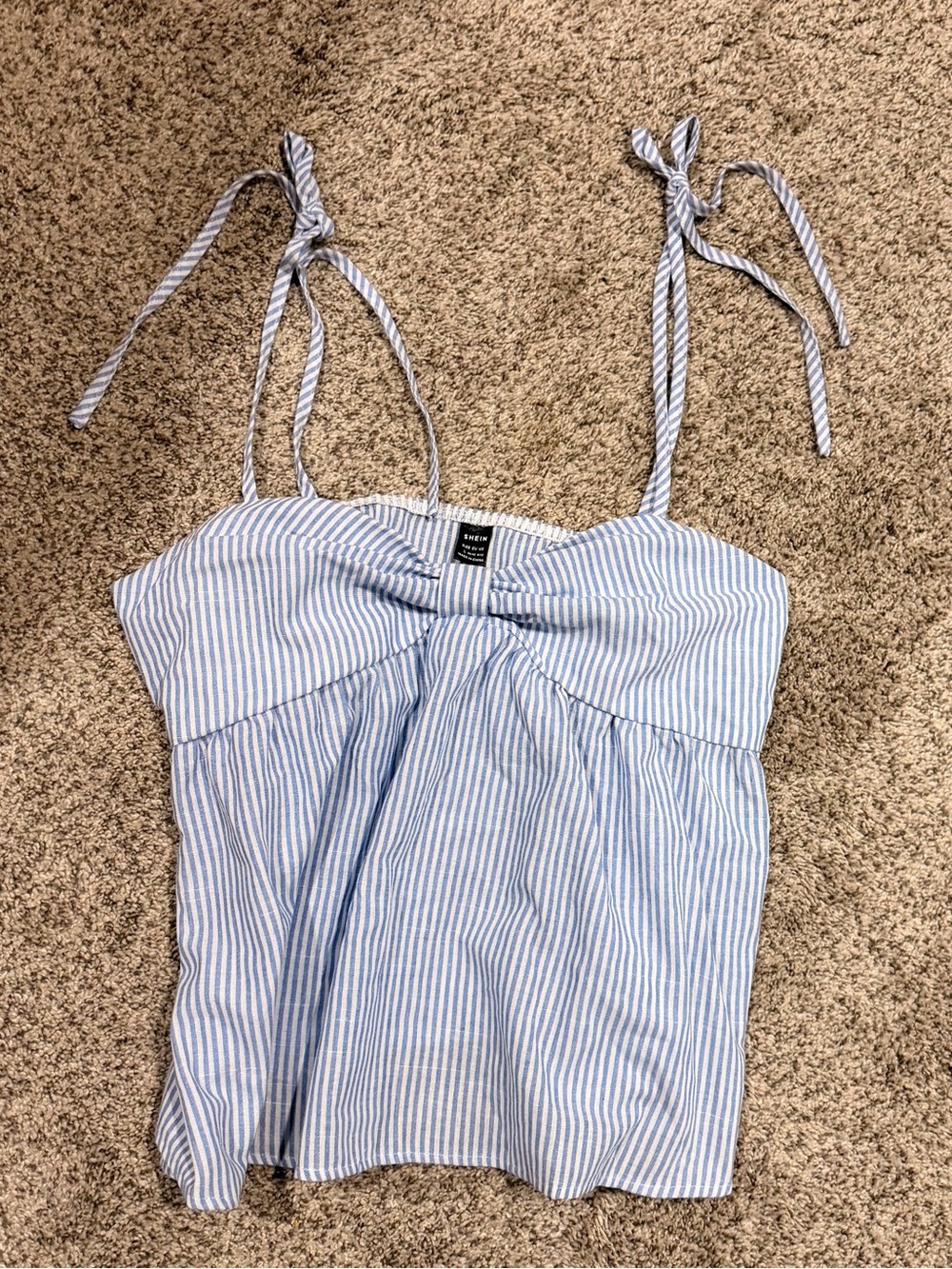 Blue and White Striped Tie-Shoulder Tank Top